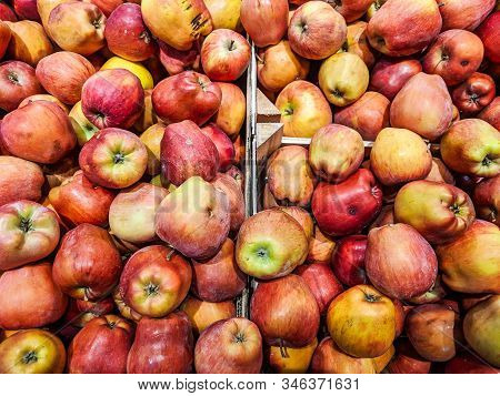 Delicious Red Apples Stacked In The Market For Sale As A Healthy Fruit Part Of A Healthy Lifestyle D