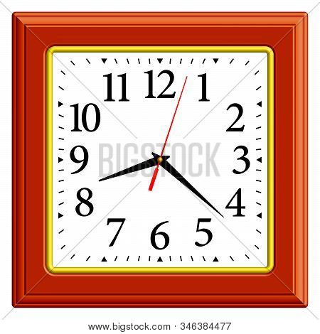 Square Classic Wall Clock. Home Decor. 3d Effect Vector