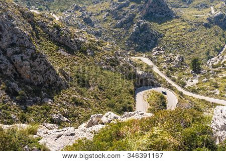 Nudo De La Corbata Road To The Bay Of Sa Colobra Leading Among The Mountains Of Serra De Tramuntana.