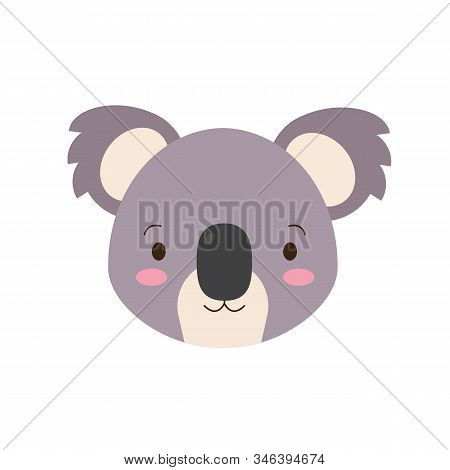 Cute Koala Face Isolated On White Background. Koala Animal Icon In Flat Style.vector Stock