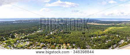 Panoramic Aerial Drone View Of Beautiful Green Nature Landscape Of The Outskirts Of Tallinn City, Es