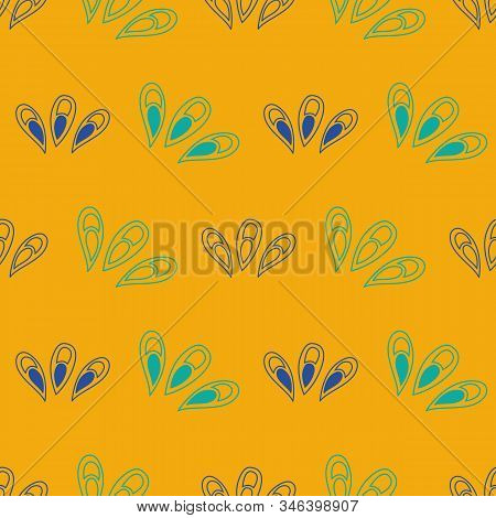 Vector Seamless Pattern Ginko Wax With Blue And Turquoise Ginkgo Leaves And Yellow Background