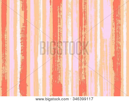 Watercolor Strips Seamless Vector Background. Striped Tablecloth Textile Print. Parellel Gouache Ver