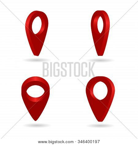 Map Pointer 3d Pin. Set Of Location Symbols Isolated On White Background. Red Symbols Of Navigator. 