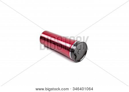 Red Burgundy Thermo Mug On A White Background Isolated