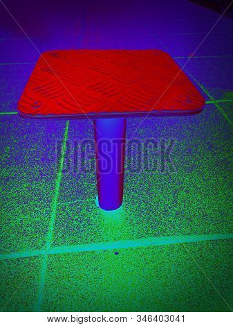 Symmetric Fitness  Stairwell With Red Rubbery Carpet And Steel.  Abstract Filter.