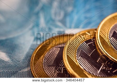 Cash, Brazilian Money, Called Real, Drawn From The Bank. Savings And Savings Coin.