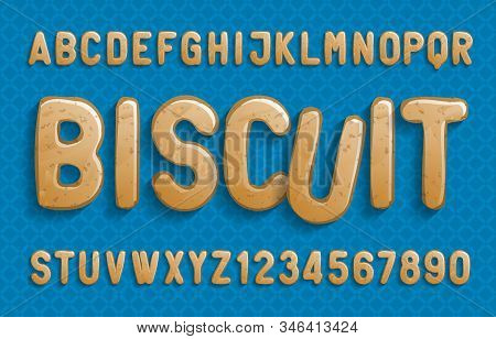 Biscuit Alphabet Font. Cartoon Cookie Letters And Numbers. Stock Vector Illustration For Your Design