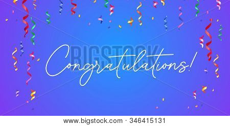 Congratulation Banner With Confetti On Blue Gradient Background