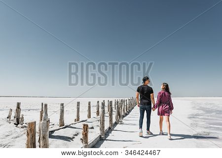 Love Story In The Desert, Happy Young Couple,young People Are Walking And Holding Hands,love Story I