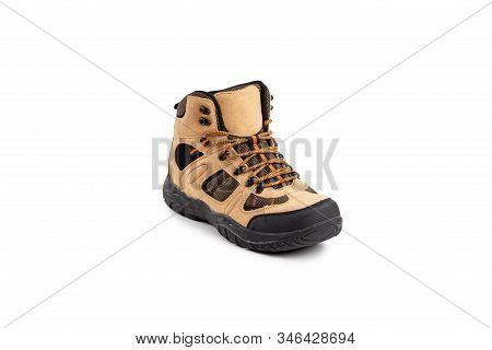 Mens Winter Boots Beige For Expeditions Of Travel Isolated On A White Background
