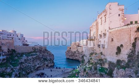 Cliff Top Houses At Dusk Polignano Al Mare Italy