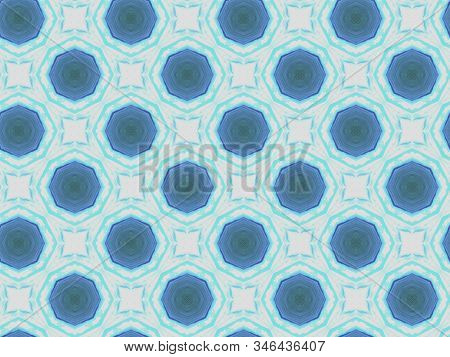 Tile Background Pattern With Symmetric Ornament Of Blue And White Octagon. Geometric Seamless Design