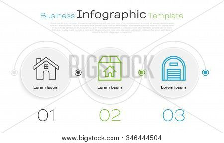 Set Line House, Cardboard Box With House And Warehouse. Business Infographic Template. Vector