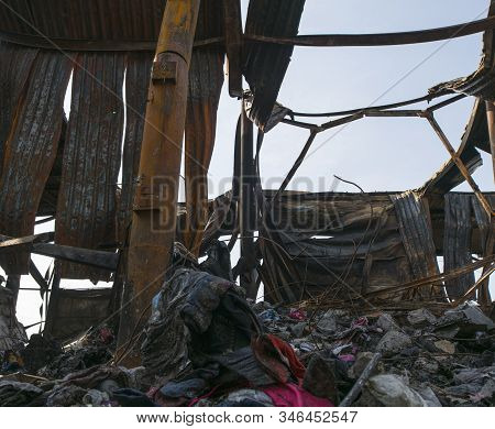 Heap Of Metal And Plastic Rubbish After The Fire