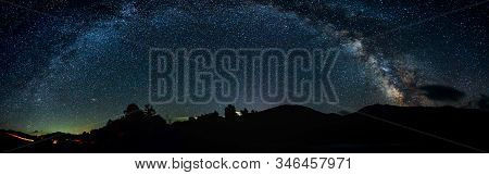 Panoramic Photo Of Milky Way On Night Sky In Albanian Nature Near Fushe Stude, Albania