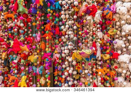 Bhaktapur, Nepal - November 14, 2019: Colorful Souvenirs At A Market Staal In Bhaktapur, Nepal