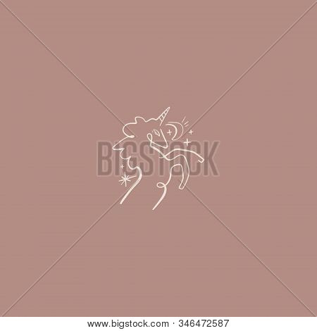 Tiny Handdrawn Line Style Logo Or Icon Symbol Of Magical Unicorn. Good For Fashion Theme, Beauty Ind