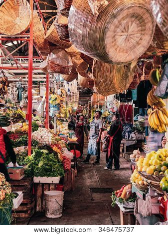 San Pedro Cholula, Mexico, October 17, 2018 - Daily Scene Between Mexican Market Vendors Of San Pedr