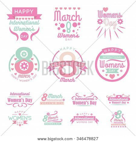 Womens Day Typography Set. Labels, Logo, Text Design. Usable For Banners, Greeting Cards, Posters Et