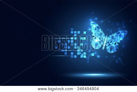 Futuristic Lowpoly Blue Butterfly Abstract Technology Background. Artificial Intelligence And Vitual