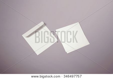 Brochure Mock-up On Background. Opened Tri Fold Blank Paper Brochure Mock Up. Cover For Your Design.