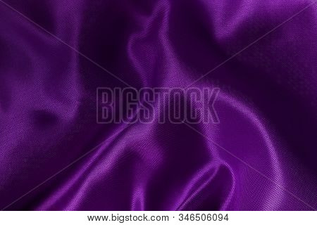 Purple Fabric Cloth Texture For Background And Design Art Work, Beautiful Crumpled Pattern Of Silk O