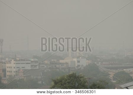 Air Pollution From Lots Of Dust Or Pm2.5 Particle Exceeds The Standard (aqi) At Bangkok, Thailand. N