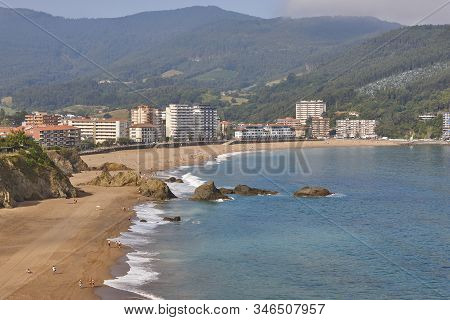 Spanish Traditional Basque Coastline Country Beach Of Bakio. Spain Tourism