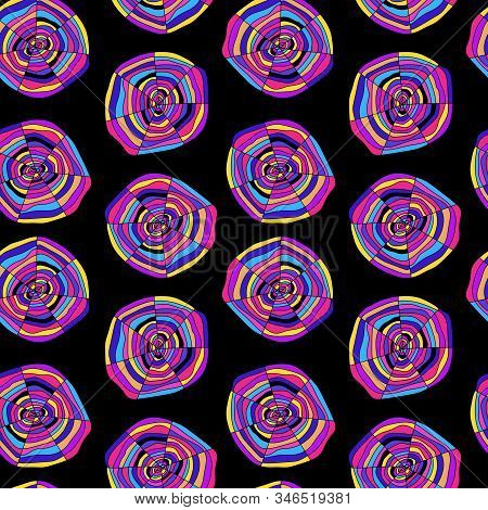 Abstract Seamless Background-vector Illustration. Bright Colored Circles Are Drawn By Hand. On A Bla
