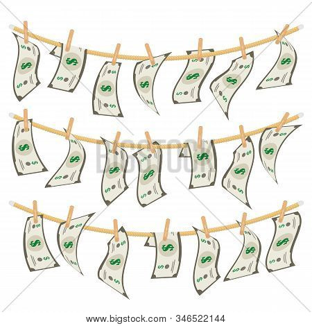 Cartoon Laundering Dishonest Income Concept Set On A White Flat Design Style Include Of Rope And Pin