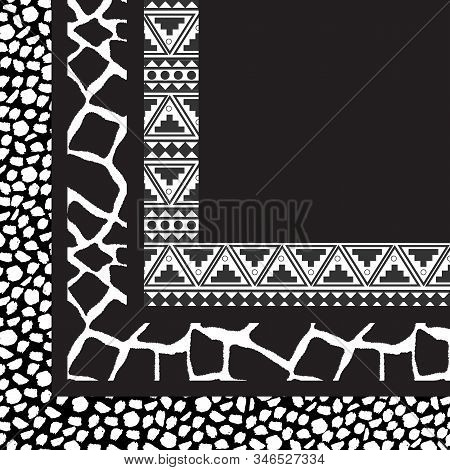 Fashion Scarf Pattern-vector Illustration. Border Of Different Textures. Monochrome Border Animal Pr