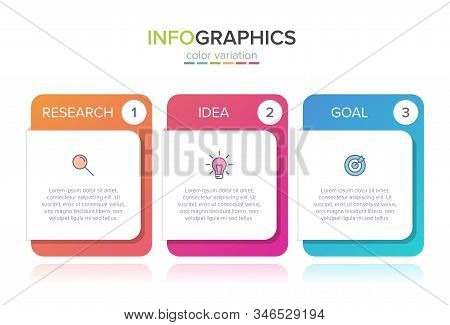 Concept Of Arrow Business Model With 3 Successive Steps. Three Colorful Design Elements. Timeline De