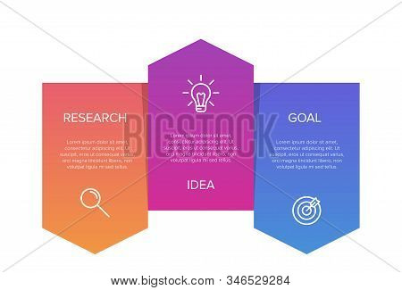Concept Of Arrow Business Model With 3 Successive Steps. Three Colorful Design Elements. Timeline De