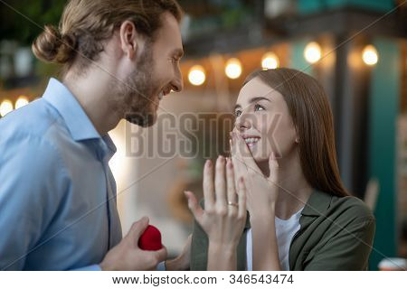 Woman Reacting Emotionaly To The Receiving A Proposal