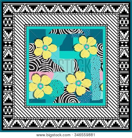 Pastel Color Abstract Ornament Floral. Fashion Flower Scarf Pattern-vector Illustration. Hijab Patte