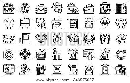 Advertising Agent Icons Set. Outline Set Of Advertising Agent Vector Icons For Web Design Isolated O