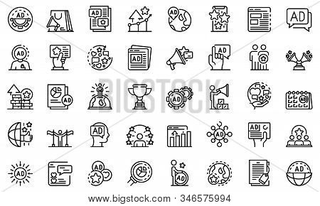 Advertising Manager Icons Set. Outline Set Of Advertising Manager Vector Icons For Web Design Isolat