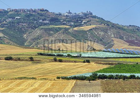 Rural Landscape Near Ginosa Di Puglia, Taranto, Apulia, Italy, At Summer.
