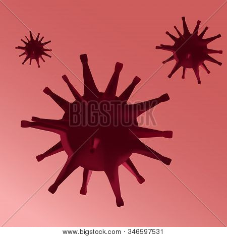 Coronavirus. Inflammation in the human body. Vector illustration. Isolated coral background. An outbreak of coronavirus infection Covid-19. The virus that causes pneumonia. Dangerous disease. Reconstruction. Abstraction.