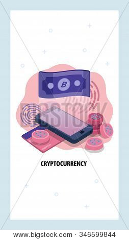 Cryptocurrency And Blockchain Technology Concept. Exchange Fiat Money To Bitcoin Using Mobile Phone.