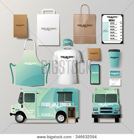 Vector Food Truck Corporate Identity Template Design Set.