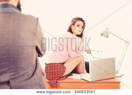 Private Teaching. Sexy Teacher Working In Private School Or College. Pretty Woman Tutor Giving Priva