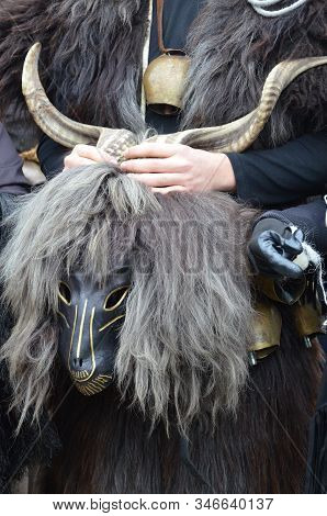 Teulada, Sardinia - 02.18.2018: Traditional Masks Of Sardinia