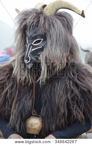 Teulada, Sardinia - 02.18.2018: Traditional Masks Of Sardinia