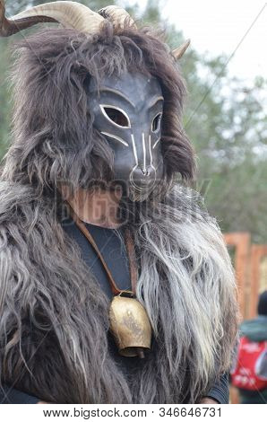 Teulada, Sardinia - 02.18.2018: Traditional Masks Of Sardinia