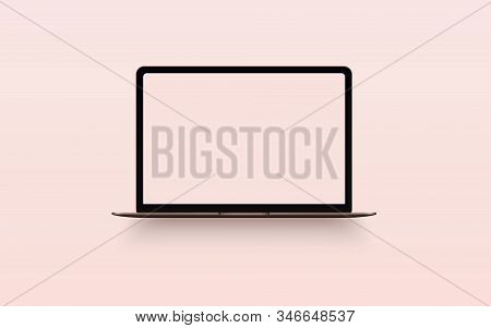 Laptop With Blank Computer Screen On Background. Front View Notebook Mock Up. The Display Is Opened 