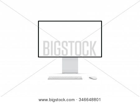 New Desktop Computer Pro Display On White Background. Modern Blank Flat Monitor Screen. Modern Creat