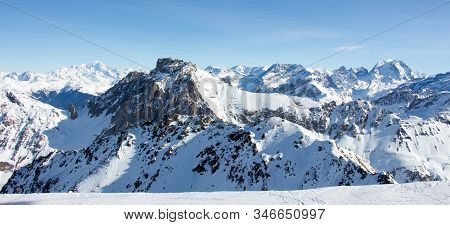 Meribel Mottaret Val Thorens Peak View Sun Snowy Mountain Landscape France Alpes 3 Vallees