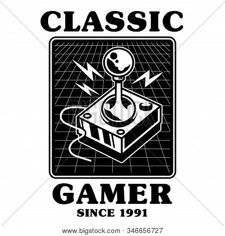 Old School Vintage Joystick For Play Retro Video Classic Game Gamer Arcade. Print Design Vector Illu